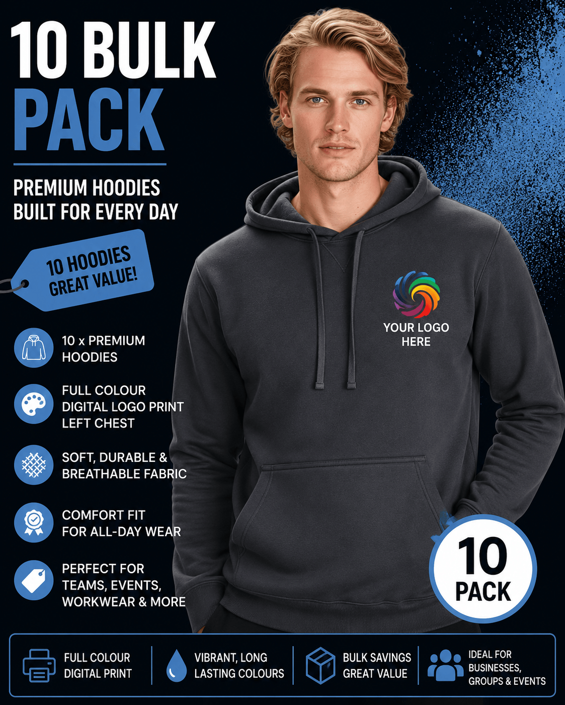 10 x Biz Printed Crew Hoodie SW760M
